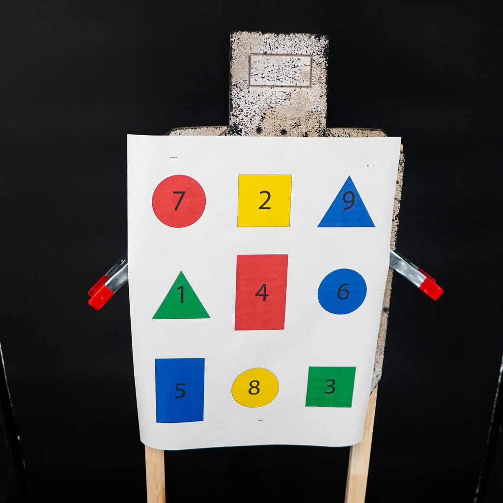 paper target stapled on rubber target shape color number drill infinity targets