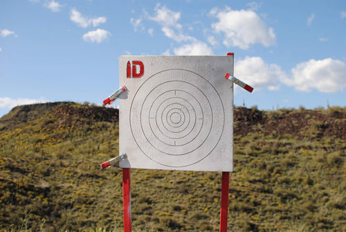 B6 target on stand outdoors arizona. self healing infinity target