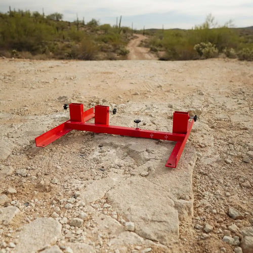 Target Stand at outdoor range on a rocky surface with desert landscape in the background