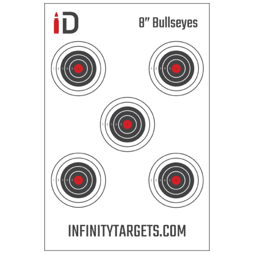 five bullseye paper target. Target is stapled to rubber target. infinitytargets.com