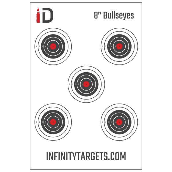 five bullseye paper target. Target is stapled to rubber target. infinitytargets.com