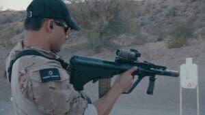 Shooting a bill drill with an AUG